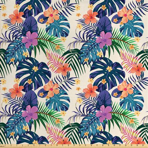 Tropical Fabric By The Yard Flowers And Leaves Of Lush Exotic Plants