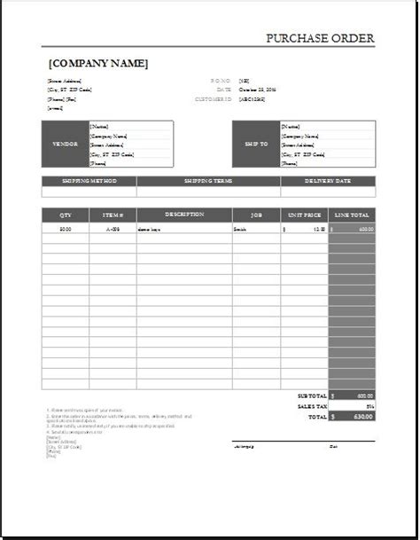 Purchase Order Templates For Excel Word And Excel Templates