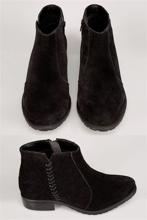 Black Leather Ankle Boot With Whipstitch Side Detail In True Eee Fit
