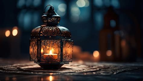 Premium Photo Ornamental Arabic Lantern With Burning Candles Glowing