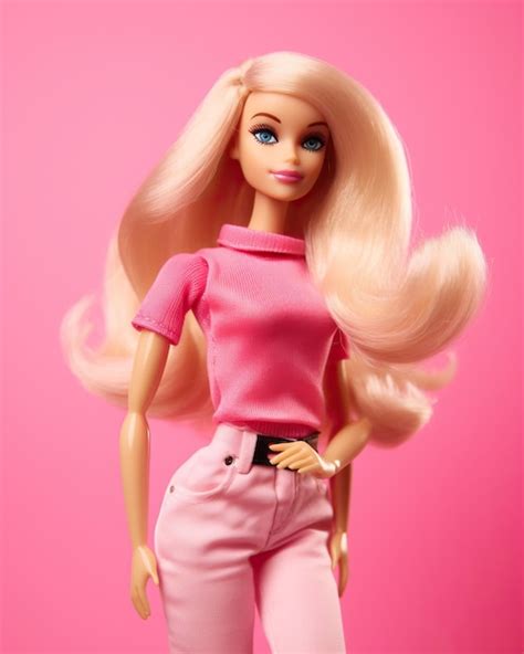 Premium Ai Image A Barbie Doll With Blond Hair Full Body On A Pink