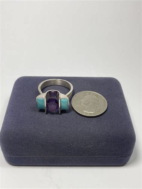 DTR Jay King Sterling Silver Turquoise Amethyst Unique Shaped Ring EBay