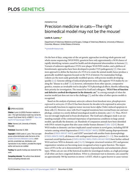 Pdf Precision Medicine In Catsthe Right Biomedical Model May Not Be The Mouse