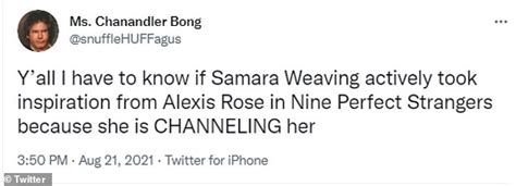 Nine Perfect Strangers Samara Weaving Alexis Rose Schitts Creek