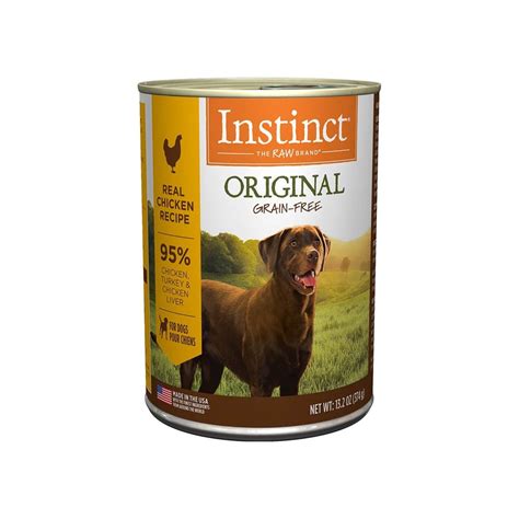 The dashboard displays a dry matter protein reading of 43%, a fat level of 20% and estimated carbohydrates of about 30%. Nature's Variety Grain-Free Instinct Canned Dog Food ...