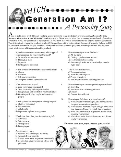 Generational Personality Quiz Handout