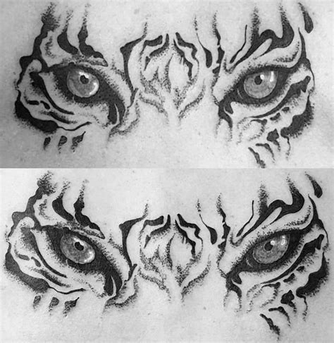 Two Pictures Of The Eyes Of An Animal With Black And White Ink On Their