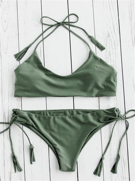 Tassel Tie Halter Bikini Set Bikinis Beachwear For Women Swimwear