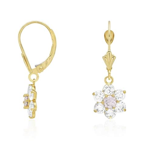 Wjd Exclusives 14k Yellow Gold Created Diamond Flower Cluster Dangle