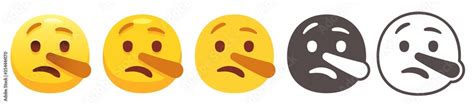 Pinocchio Emoji Liar Yellow Face With Long Nose And Raised Eyebrows