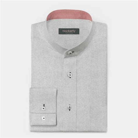 Light Grey Oxford Band Collar Shirt With Contrast Collar Hockerty