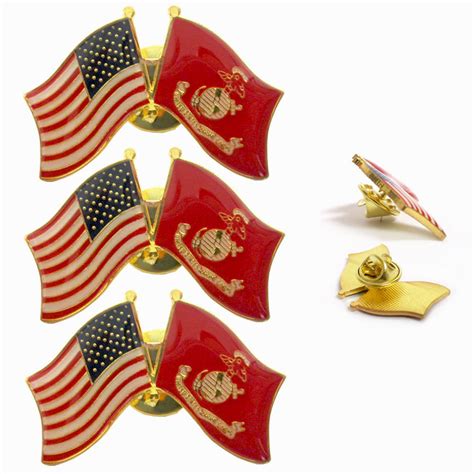 3 Pc Marine Corps American Crossed Flags Lapel Pin