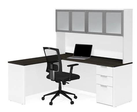 71 X 63 White And Deep Gray L Shaped Desk And Hutch By Bestar