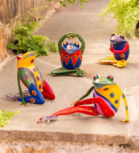 Handcrafted Colorful Metal Yoga Frog Sculptures All Statues