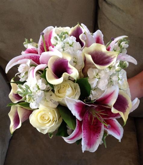 Bridal Bouquet Done With Cream Roses Stargazer Lilies White Stock