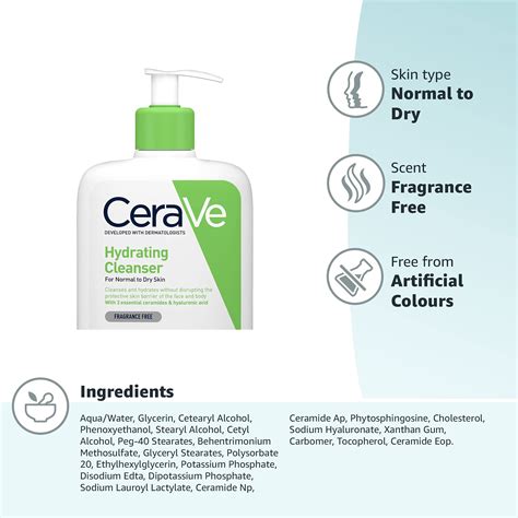 Cerave Hydrating Cleanser For Normal To Dry Skin 236 Ml With Hyaluronic