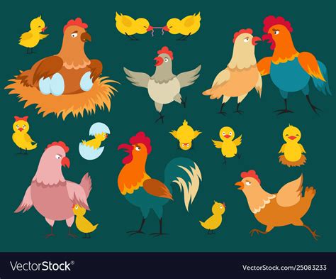 Cute Cartoon Characters Chicken Set Royalty Free Vector