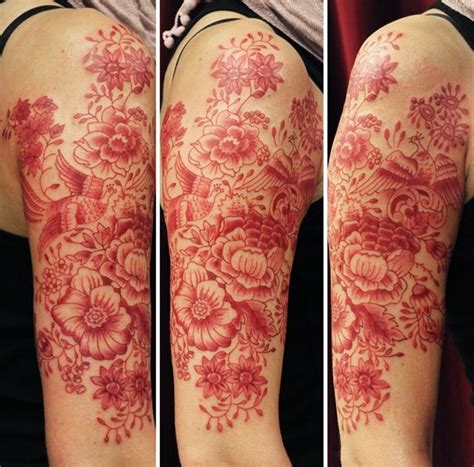 Red Ink Tattoo Flower Sleeve Tattoomagz › Tattoo Designs Ink