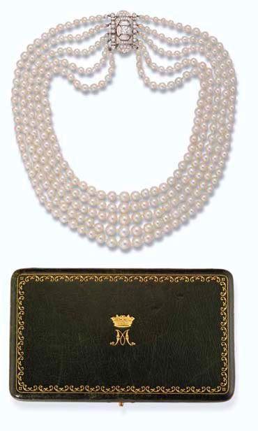 Princess Margarets 5 Row Art Deco Pearl And Diamond Necklace