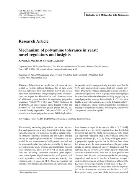 Pdf Research Article Mechanism Of Polyamine Tolerance In Yeast Novel