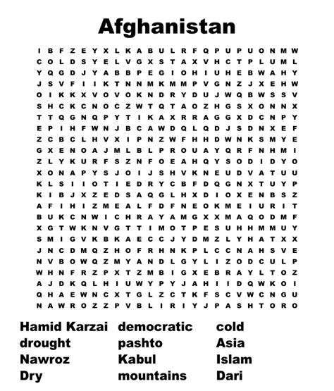 Afghanistan Word Search WordMint