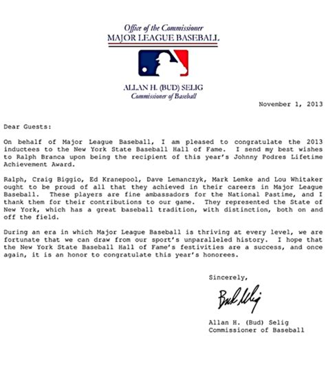 Mlb Congrats Letter