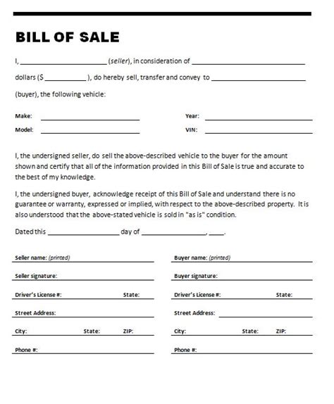 Free Printable Tractor Bill Of Sale Form Generic