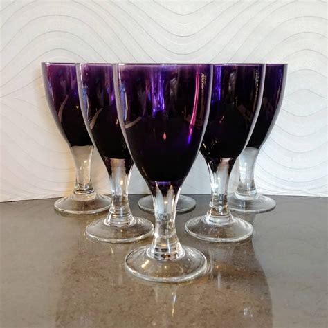 Deep Purple Wine Glasses Set Of 7 Wine Glasses Wedding Etsy Purple