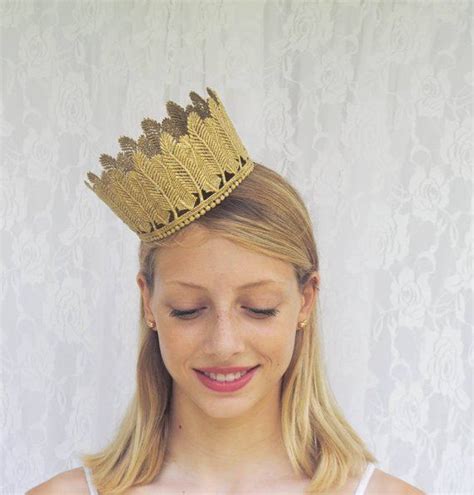 Bohemian Gold Lace Crown Feather Crown Princess Queen Royal