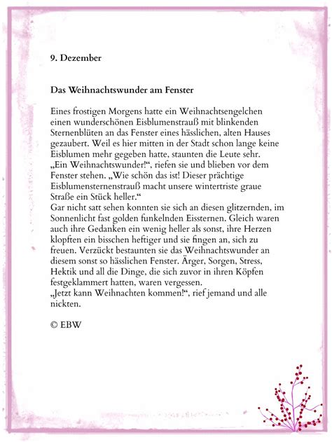 Hier 7 schöne winterliche texte zum herunterladen und ausdrucken, von der originalen weihnachtsgeschichte aus der bibel über den klassischen. Wunderzeit - 9. Dezember | Weihnachten geschichte, Gedichte zum advent und Weihnachtsgedichte