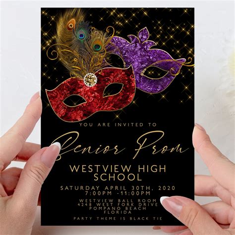Prom Invitations And Tickets Invitation Masked Prom Masquerade Etsy