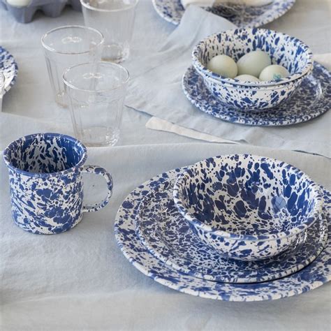 Blue Splatterware Enamel Dinner Plate Designers Guild Blue And White