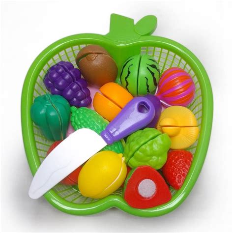 Golden Bright Realistic Fruits Cutting Kitchen Play Toy Set Sliceable Vegetables Knife