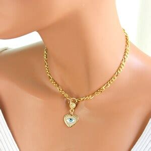 K Gold Filled Evil Eye Choker Necklace Women Thick Chain Etsy