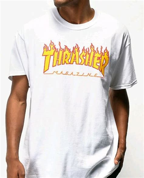 Thrasher Mens Flame Logo Short Sleeve T Shirt White Size Large Ebay