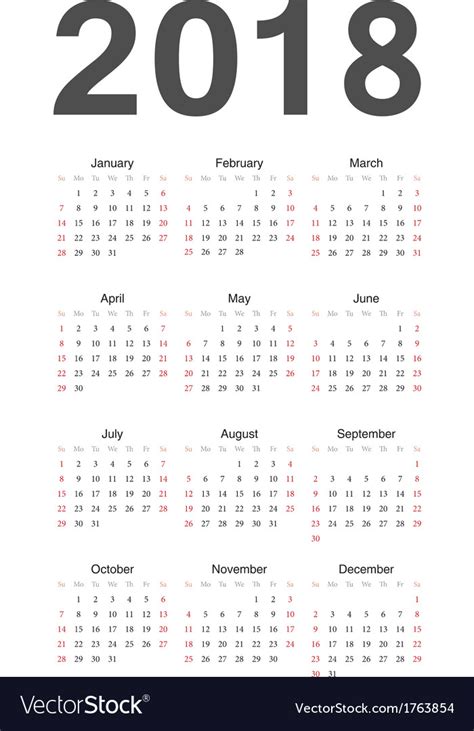 European 2018 Year Calendar Royalty Free Vector Image