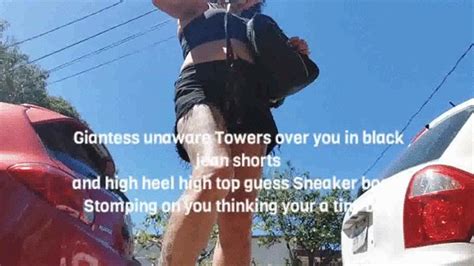 Giantess Unaware Towers Over You In Black Jean Shorts And High Heel