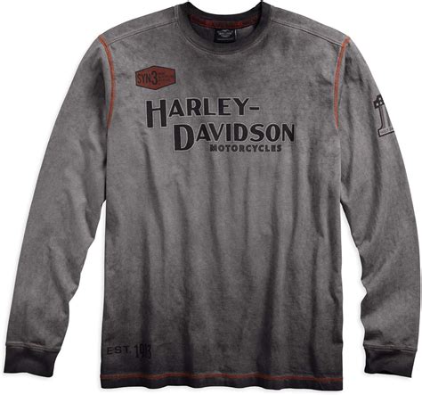 Harley Davidson Official Men S Iron Block Long Sleeve Tee Grey Amazon