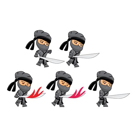 Black Ninja Attack Game Sprites Template Illustration Set 2007643