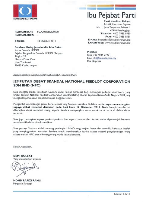 Contoh surat rasmi dibawah adalah dirujuk format surat rasmi terkini yang disediakan khas untuk membantu meraka yang amat memerlukan disaat penting. Surat Jemputan Debat NFC Kepada YB Khairy Jamaluddin ...