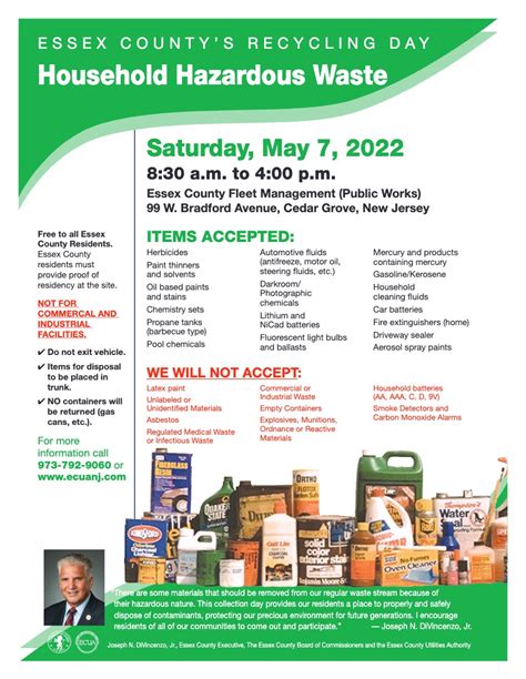 Essex County Household Hazardous Waste Collection Day May Orange