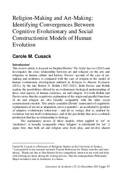 (PDF) Religion-Making and Art-Making: Cognitive Evolutionary Biology and Social Constructionist ...