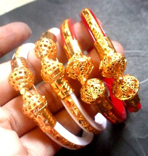 indian bengali marriage sankha pola red white bangle gold plated 4 pcs 2 6 ebay