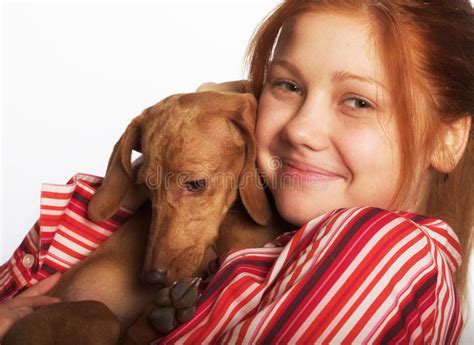 Girl With Dog Stock Image Image Of Caucasian Drink 11485997