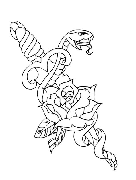 I Like The Snake And Sword Flow Traditional Tattoo Outline Creepy