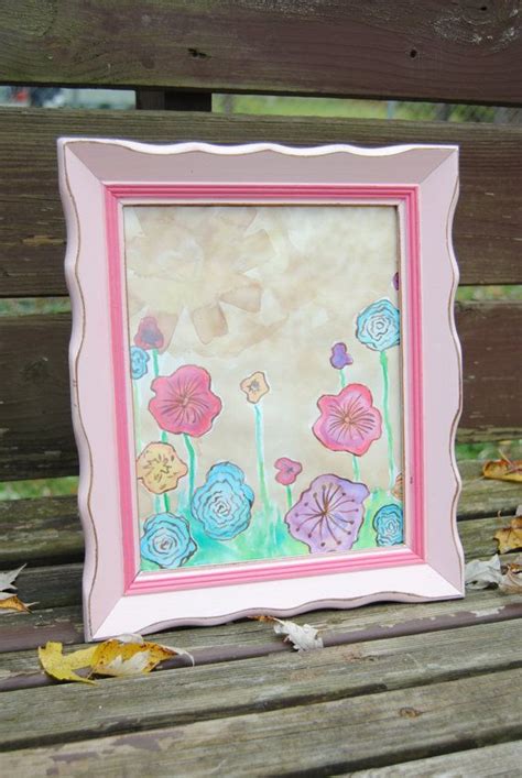 8x10 Hand Painted Pink Shabby Chic Frame With Whimsical Floral