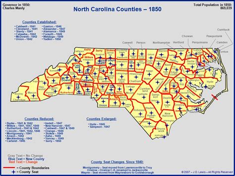 North Carolina In The 1800s The Counties As Of 1850 North Carolina