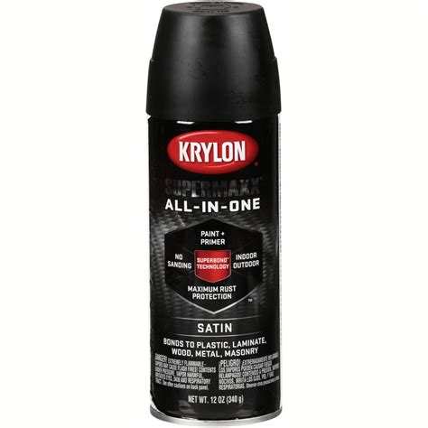 Krylon Supermaxx All In One Satin Black Spray Paint 12 Oz Aerosol
