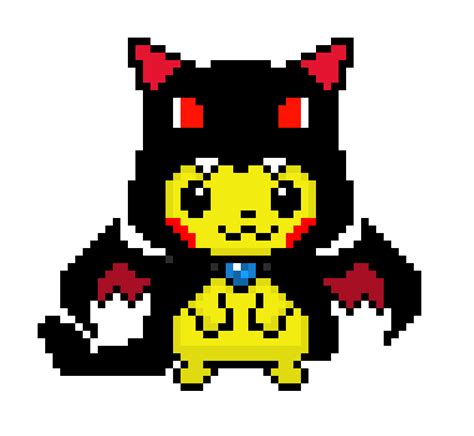 Pikachu With Dark Mega Charizard X Costume Pixel Art Maker