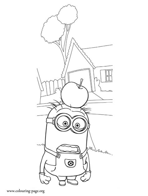 Minions coloring pages online coloring pages. Minions - Tom with an apple on head coloring page